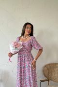Fuşya Çiçek Desenli Elbise resmi